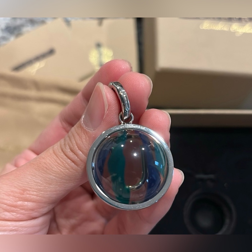 NWT Authentic Burberry U Letter Charm/Silver and Blue Pendant - Picture 8 of 12